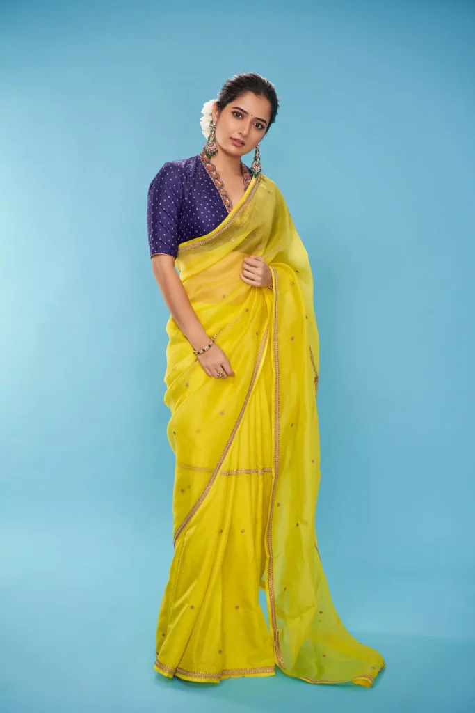 Cute Ashika Ranganath photos in yellow sharee